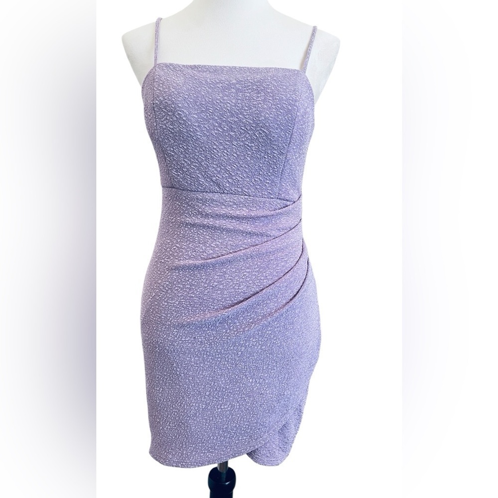 Crystal Doll Purple  Ruched Mini Dress - Picture 2 of 6